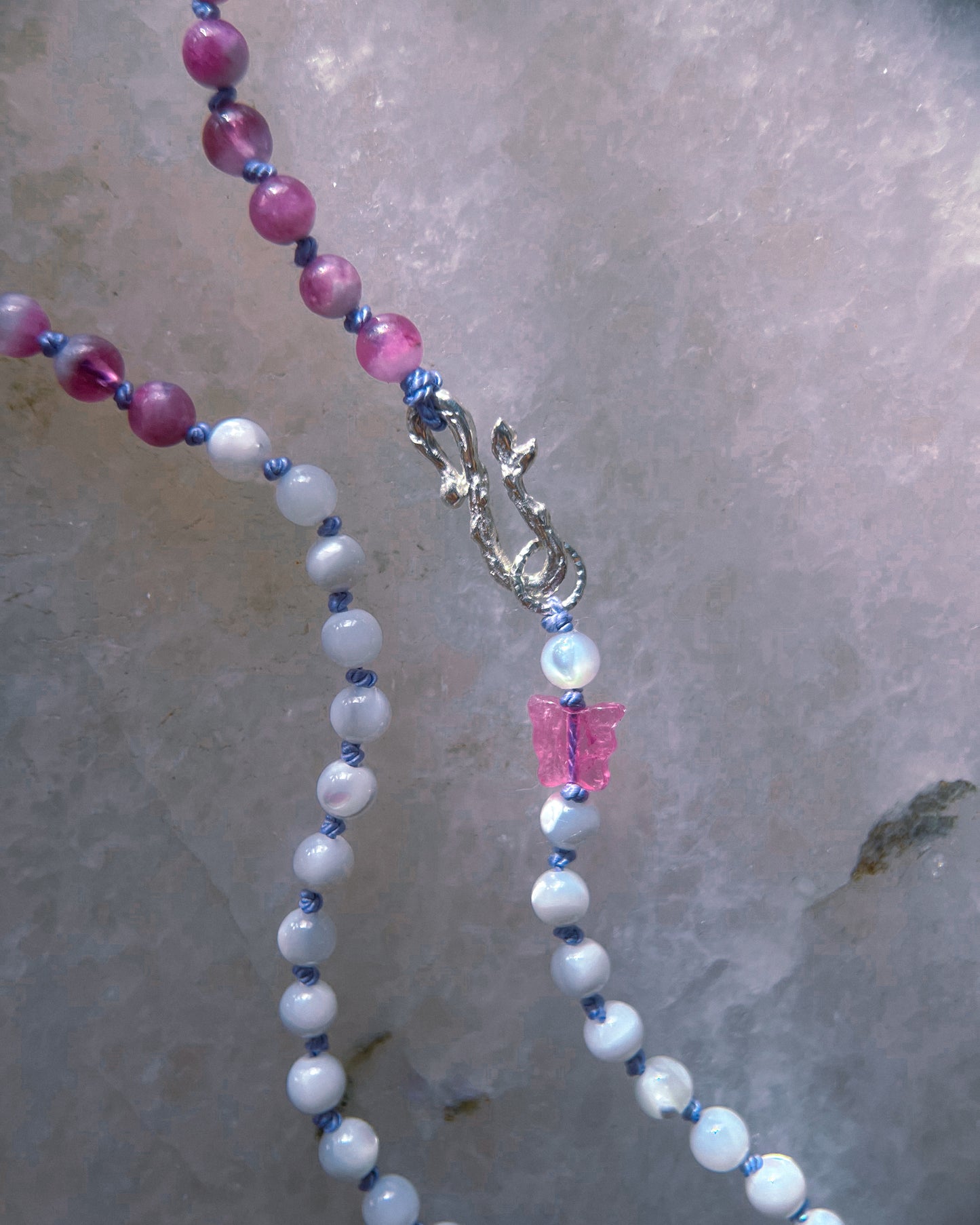 Rose Garden Dewdrops Necklace ⋄ Lavender Rose Tourmaline & Shell