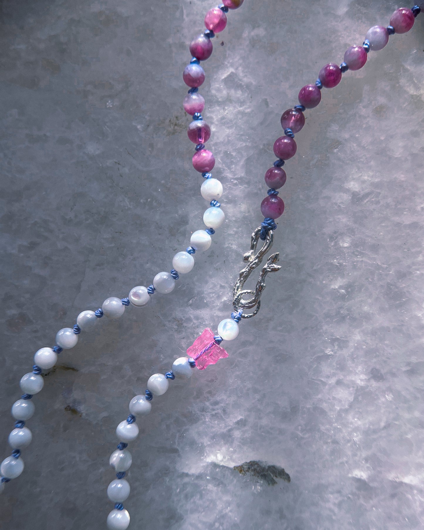Rose Garden Dewdrops Necklace ⋄ Lavender Rose Tourmaline & Shell