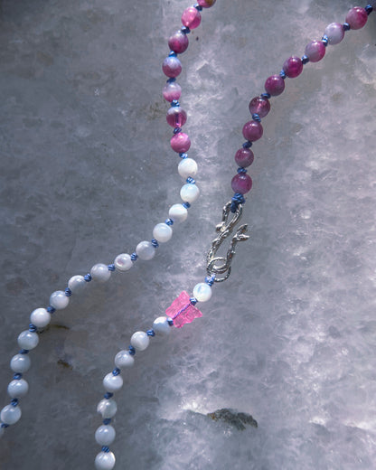 Rose Garden Dewdrops Necklace ⋄ Lavender Rose Tourmaline & Shell