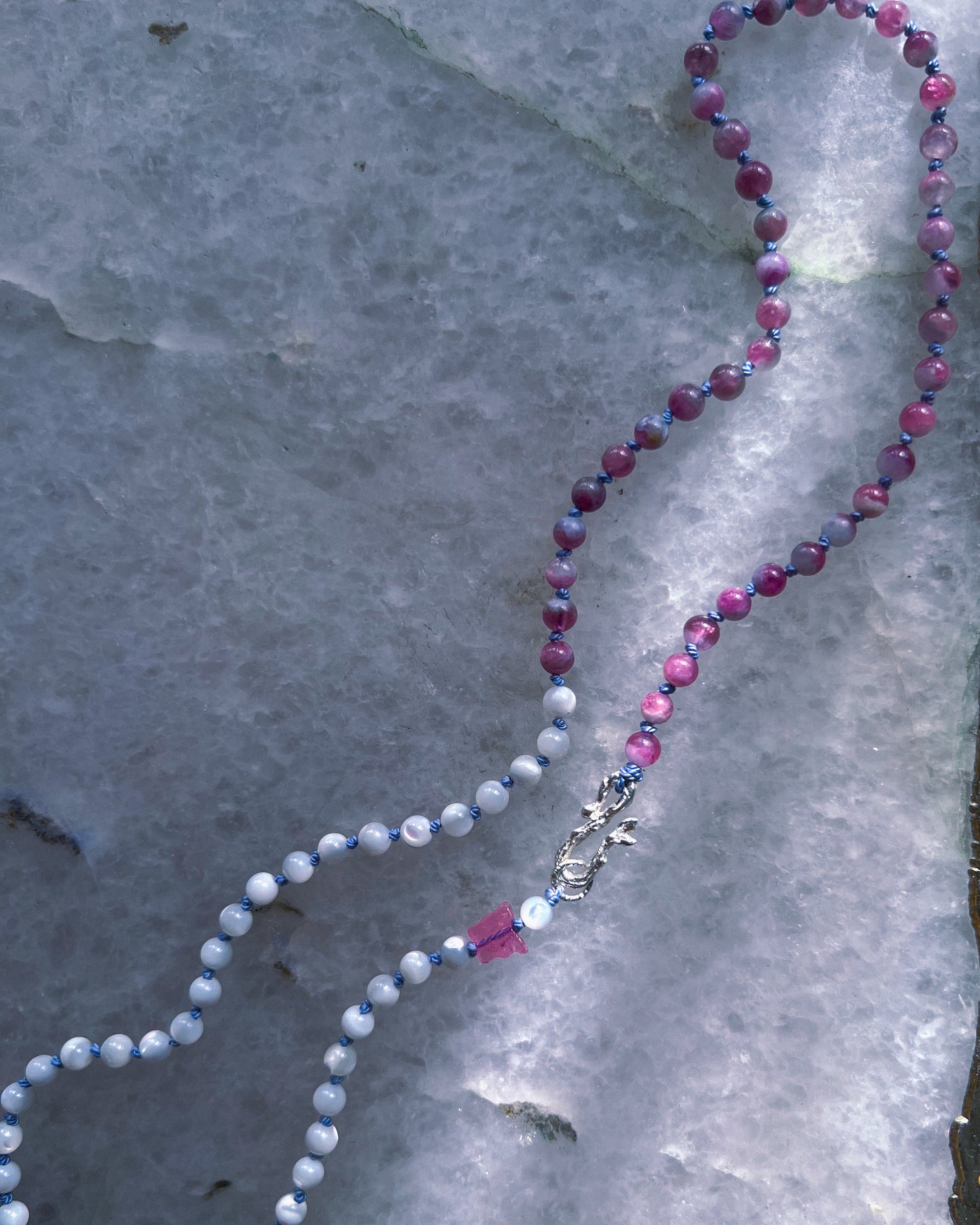 Rose Garden Dewdrops Necklace ⋄ Lavender Rose Tourmaline & Shell