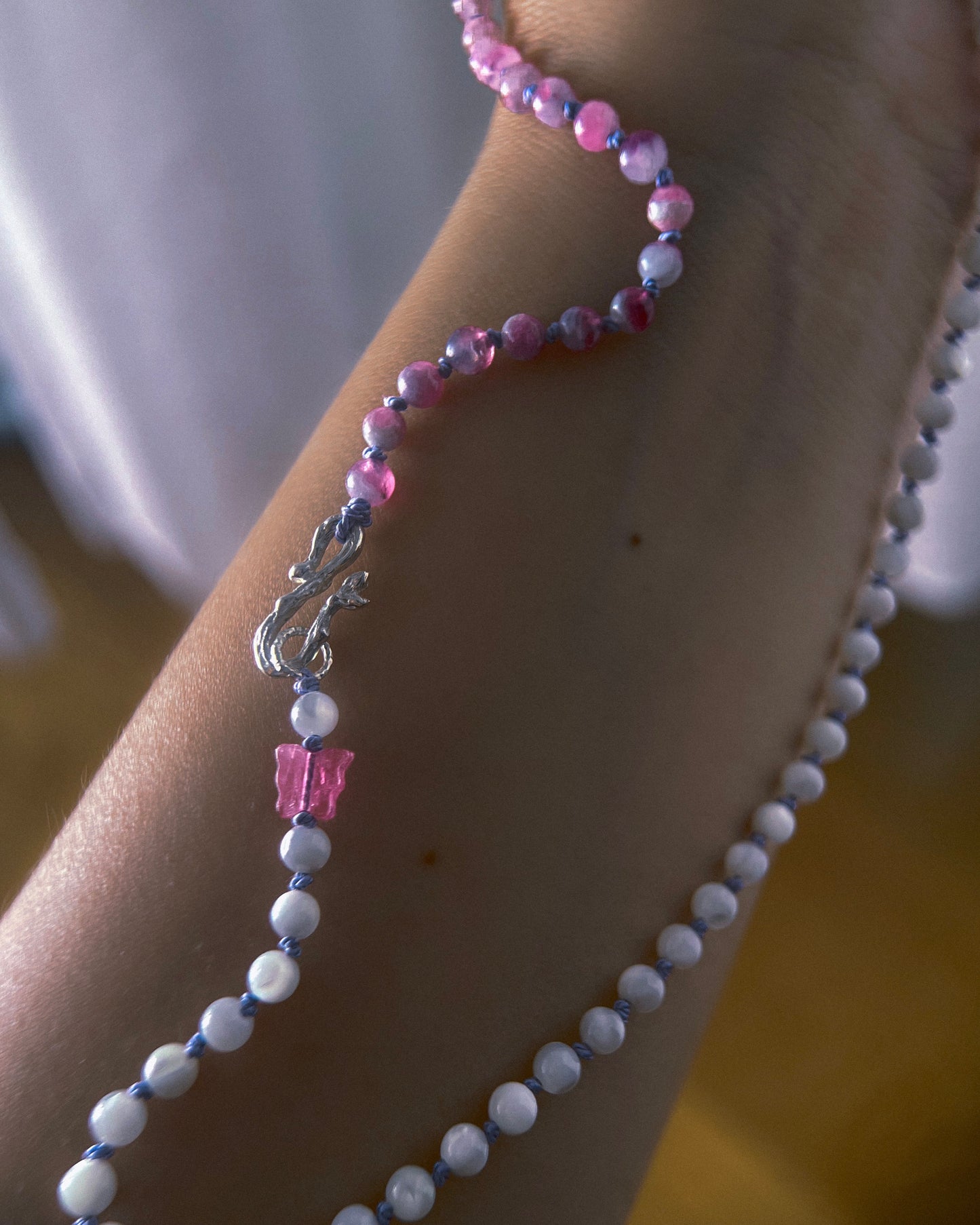Rose Garden Dewdrops Necklace ⋄ Lavender Rose Tourmaline & Shell