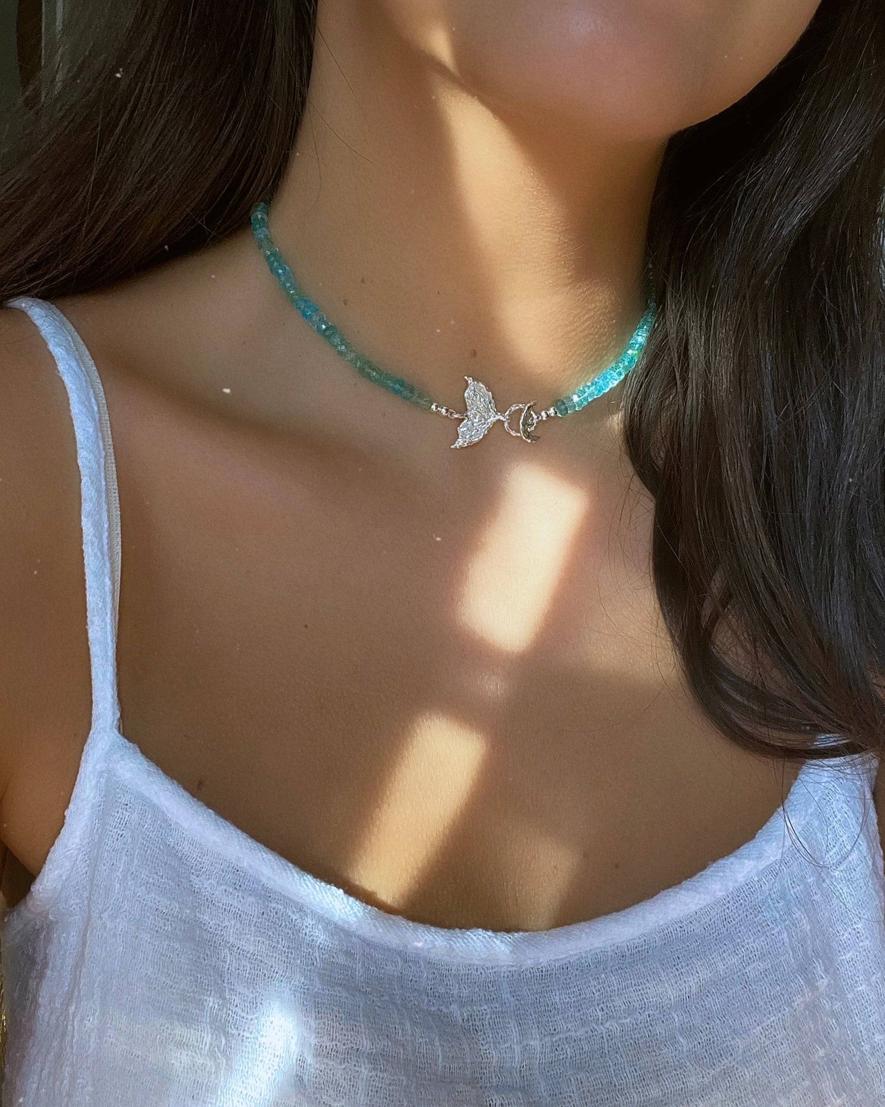 Silver Mermaid Clasp Bead Necklace ⋄ Shaded Apatite
