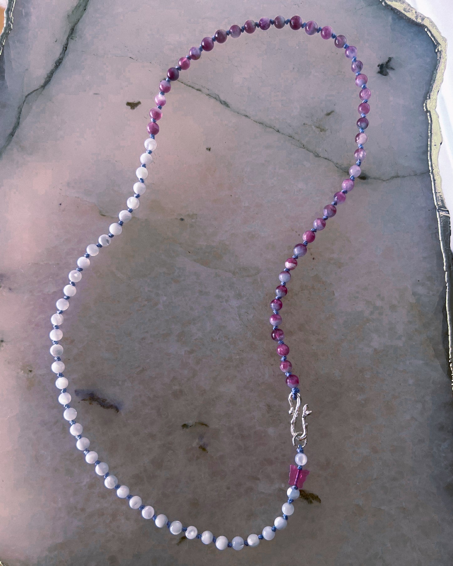 Rose Garden Dewdrops Necklace ⋄ Lavender Rose Tourmaline & Shell