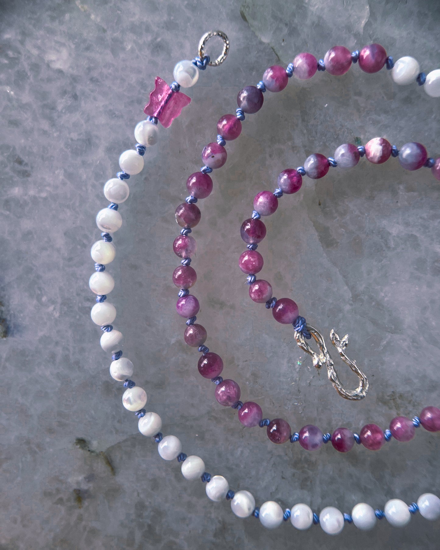 Rose Garden Dewdrops Necklace ⋄ Lavender Rose Tourmaline & Shell