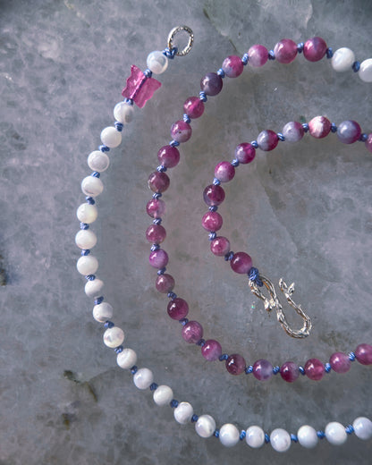 Rose Garden Dewdrops Necklace ⋄ Lavender Rose Tourmaline & Shell
