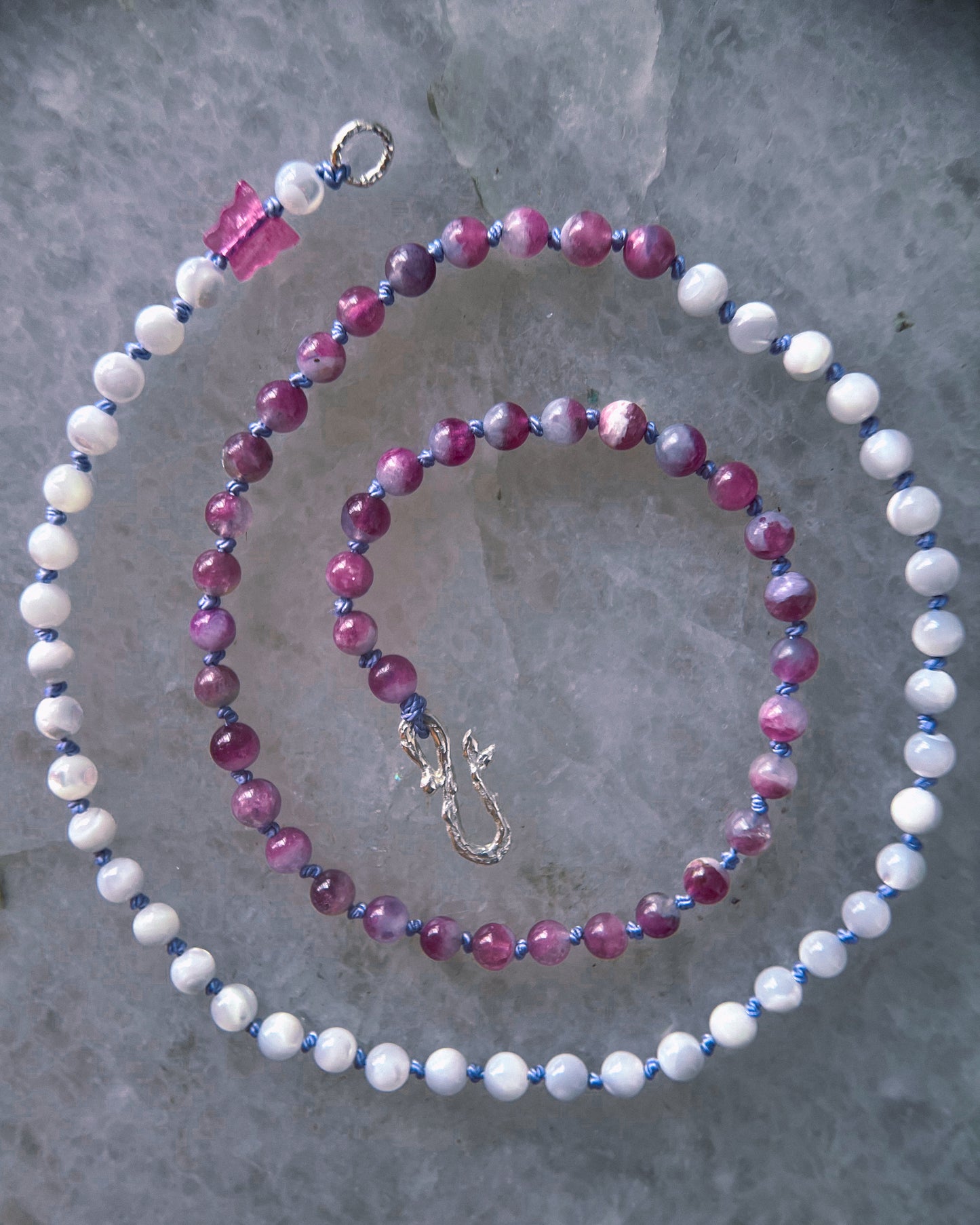 Rose Garden Dewdrops Necklace ⋄ Lavender Rose Tourmaline & Shell