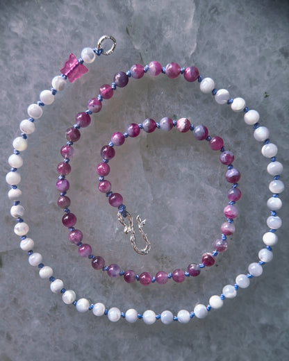Rose Garden Dewdrops Necklace ⋄ Lavender Rose Tourmaline & Shell