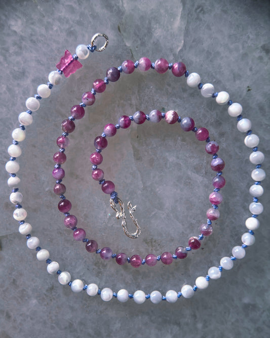 Rose Garden Dewdrops Necklace ⋄ Lavender Rose Tourmaline & Shell