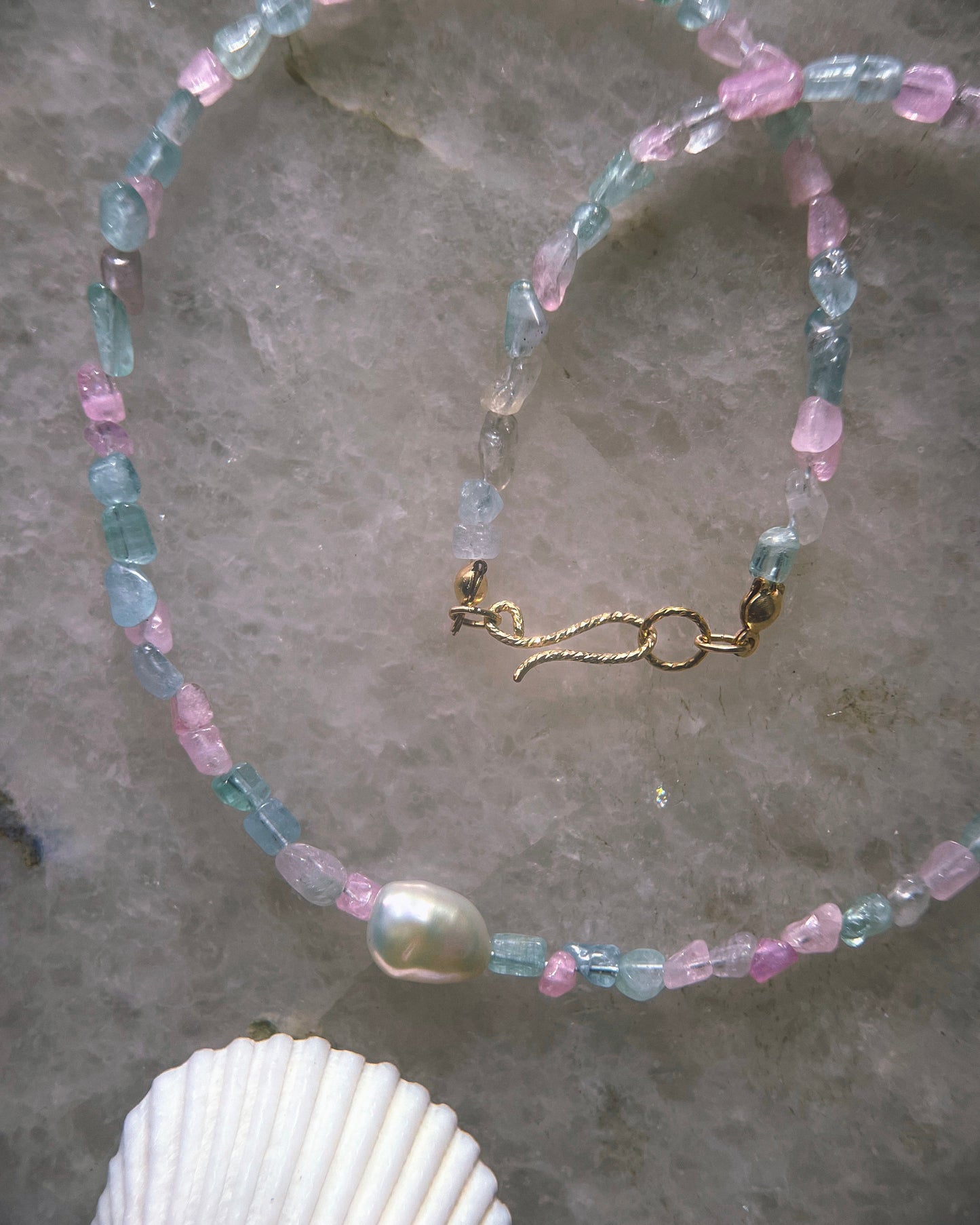 Ocean Pebbles Necklace ⋄ Ice Cream Tourmaline & Pearl