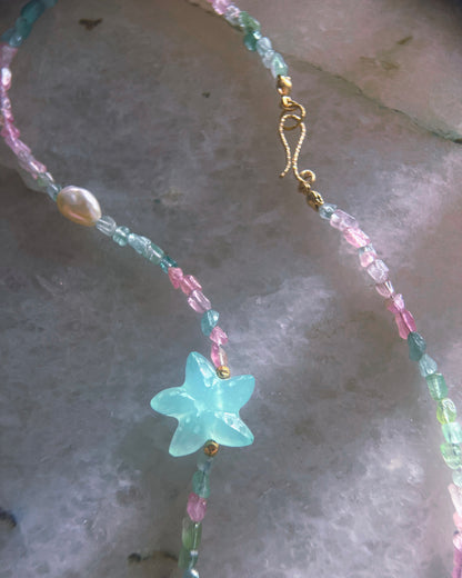 Ocean Pebbles Sea Star Necklace ⋄ Tourmaline, Chalcedony & Pearl