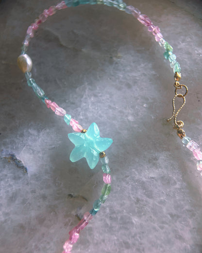 Ocean Pebbles Sea Star Necklace ⋄ Tourmaline, Chalcedony & Pearl