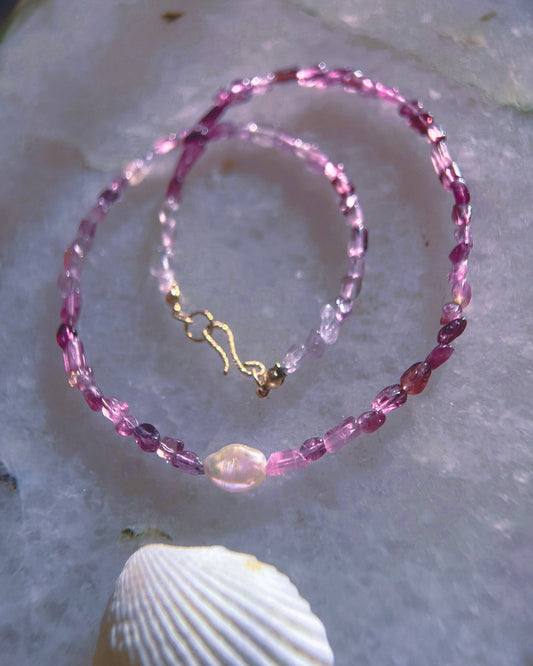 Ocean Pebbles Necklace ⋄ Pink Tourmaline & Pearl
