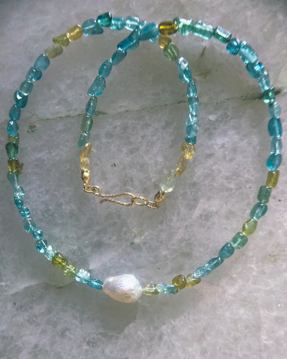 Ocean Pebbles Necklace ⋄ Blue Green Tourmaline & Pearl