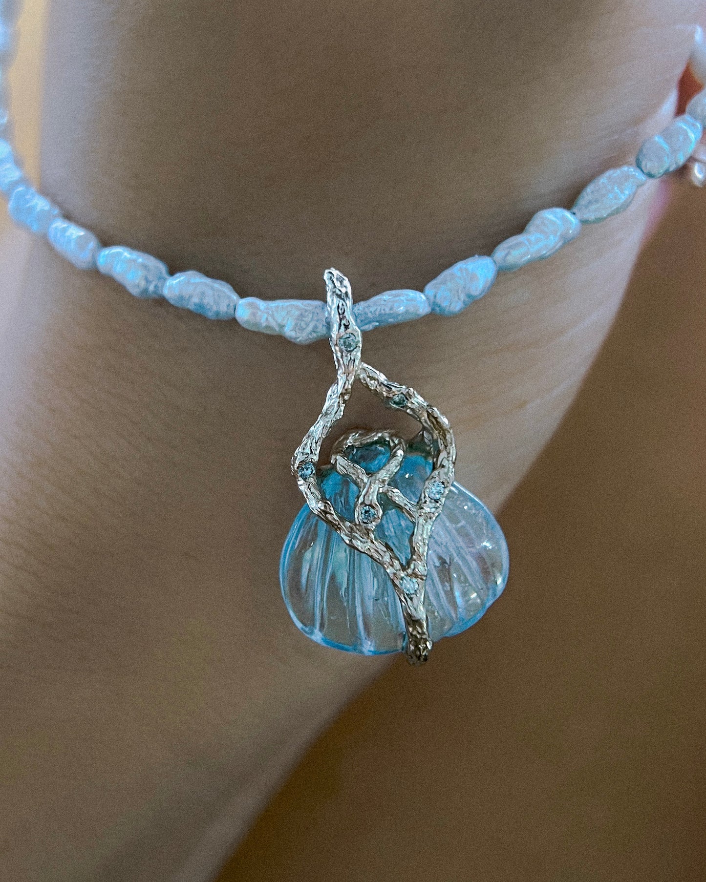 Siren Creek Treasure Amulet ⋄ Aquamarine & Blue Pearls