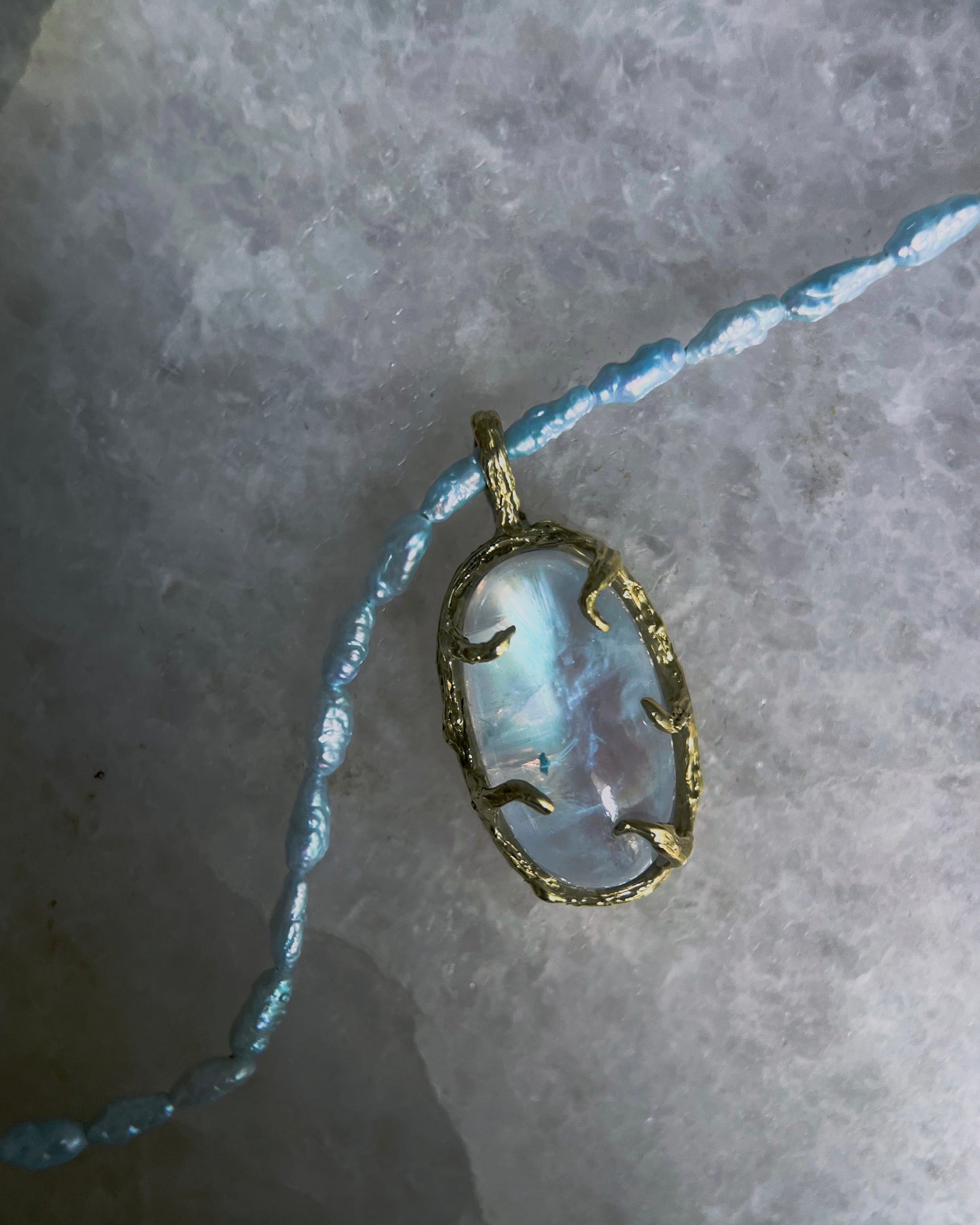 Lunar Oracle Amulet ⋄ Moonstone & Blue Pearls