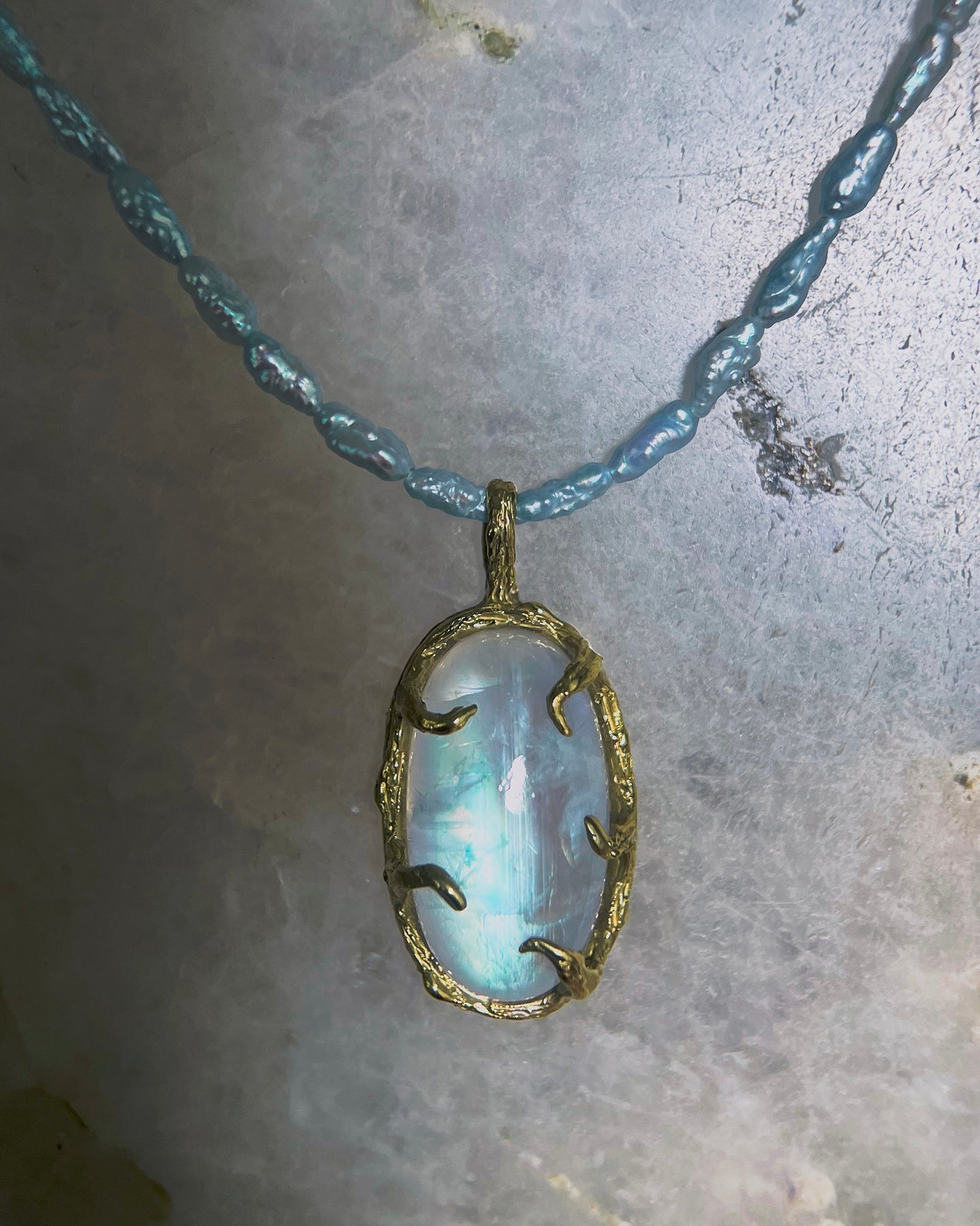 Lunar Oracle Amulet ⋄ Moonstone & Blue Pearls