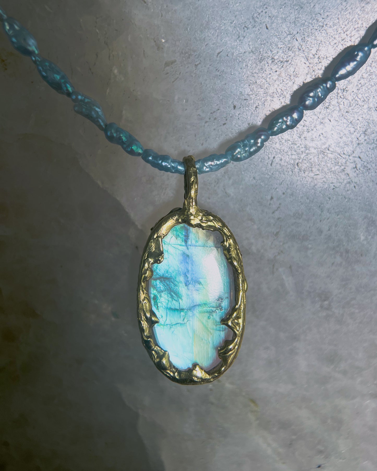 Lunar Oracle Amulet ⋄ Moonstone & Blue Pearls