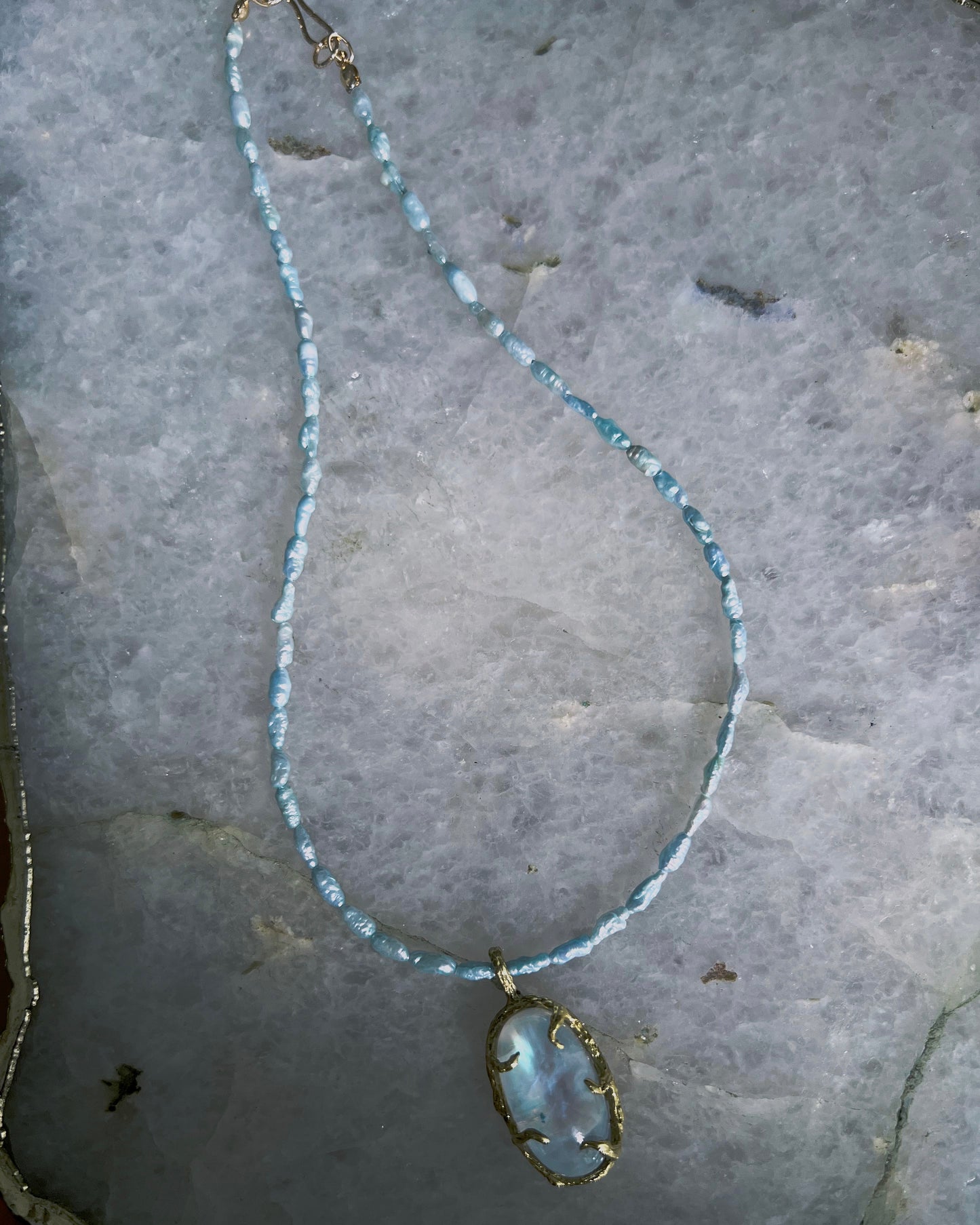 Lunar Oracle Amulet ⋄ Moonstone & Blue Pearls