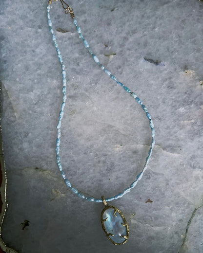 Lunar Oracle Amulet ⋄ Moonstone & Blue Pearls