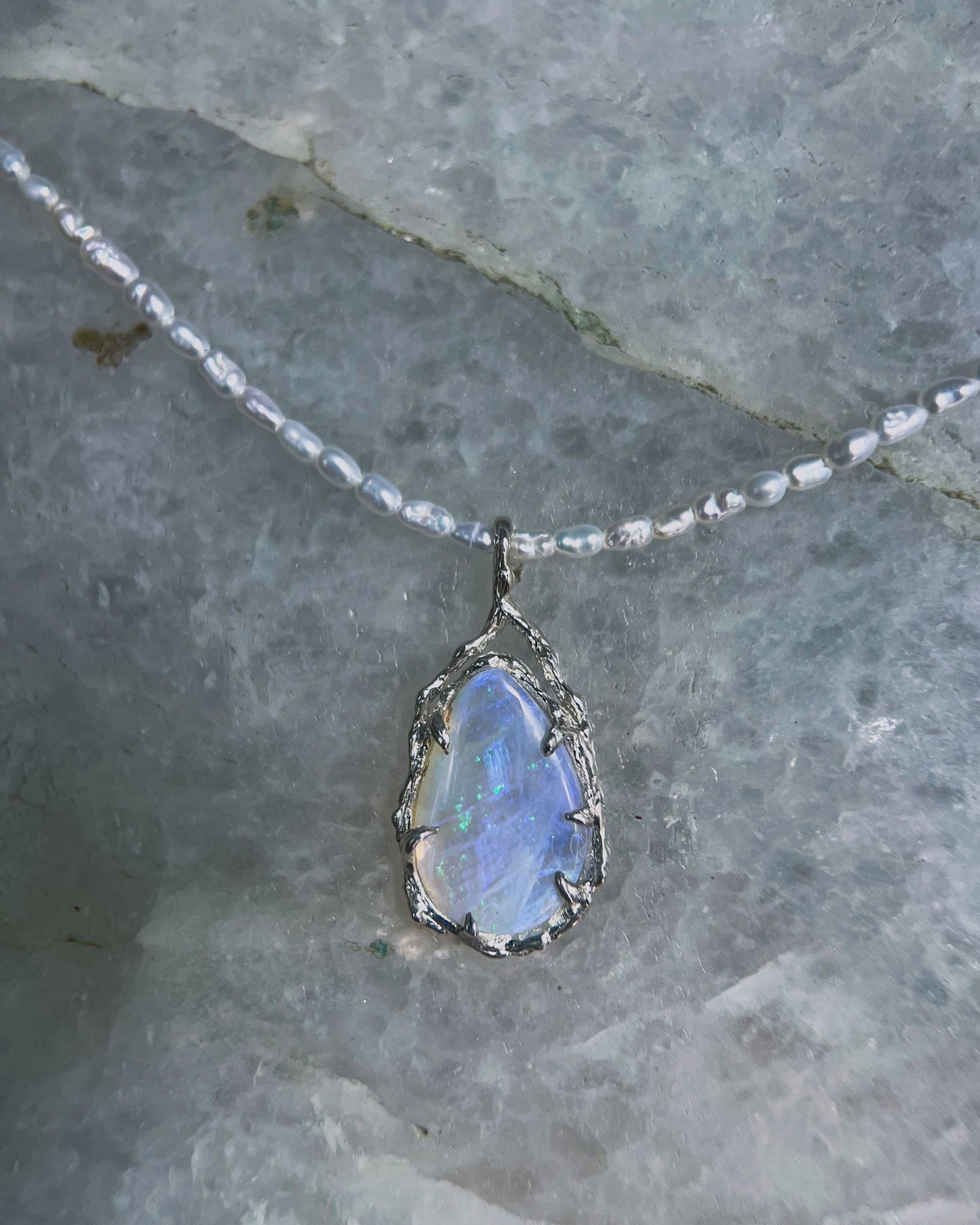 Siren’s Tear Amulet ⋄ Australian Opal & Pearls