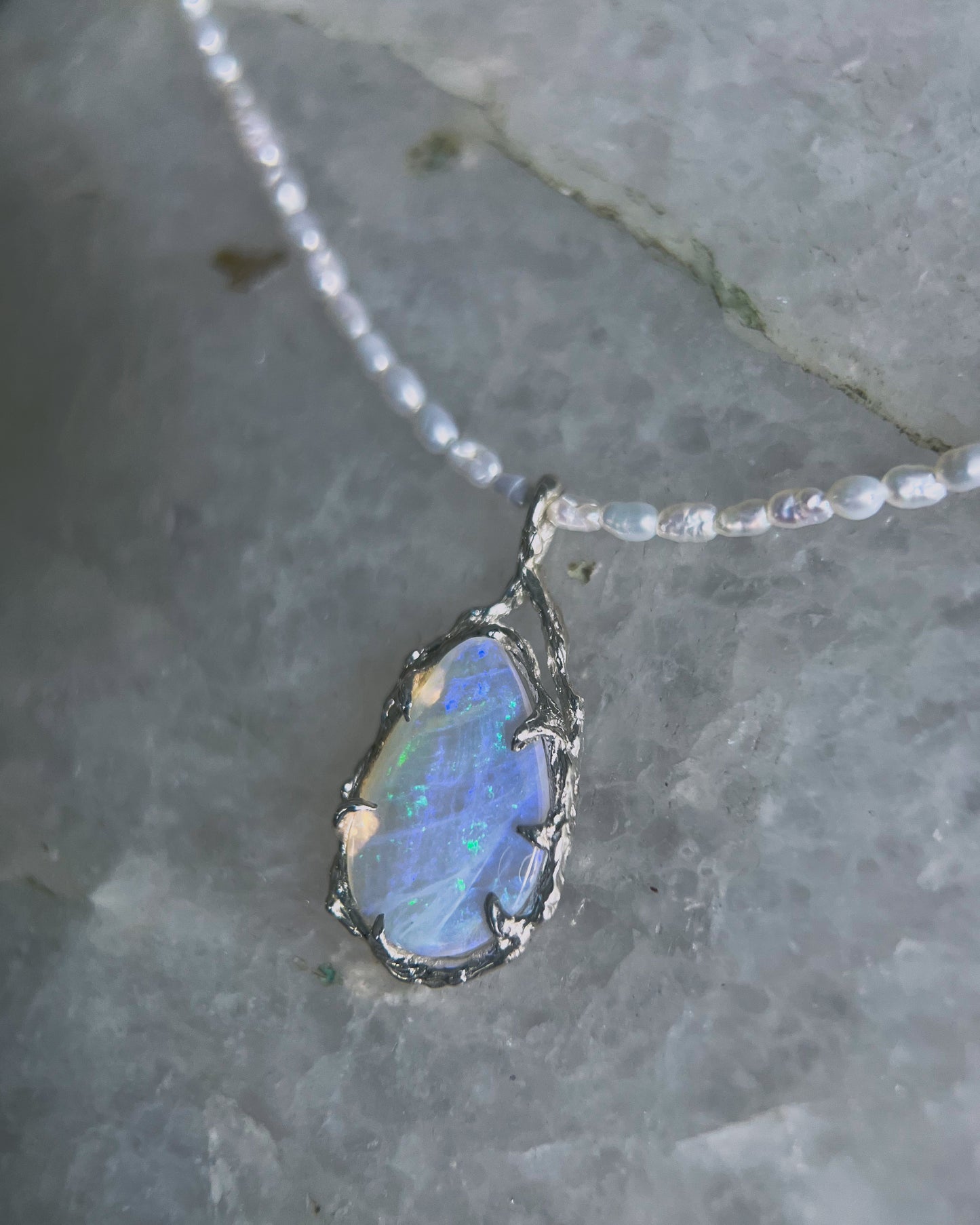 Siren’s Tear Amulet ⋄ Australian Opal & Pearls