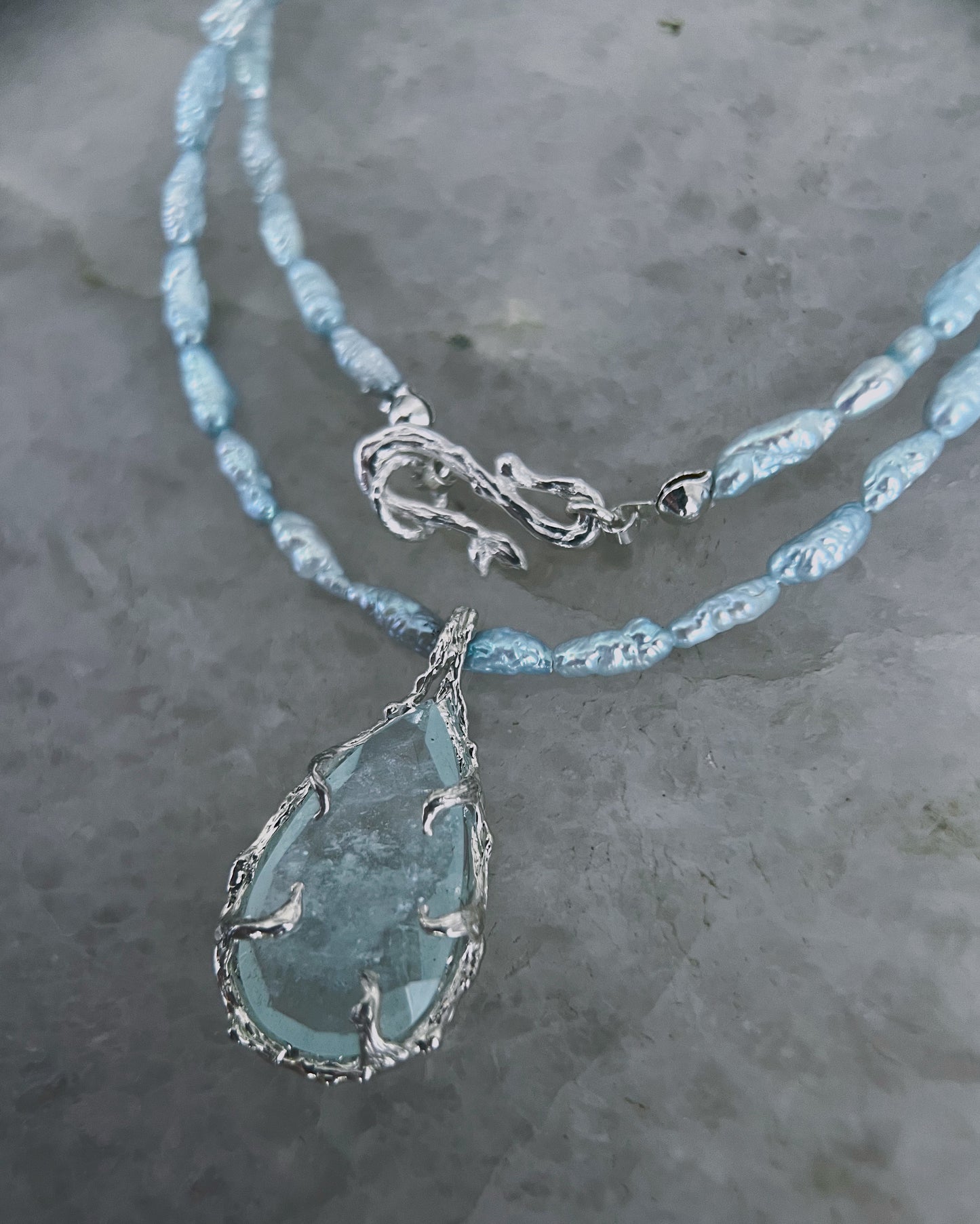Siren’s Tear Amulet ⋄ Shimmer Aquamarine & Blue Pearls