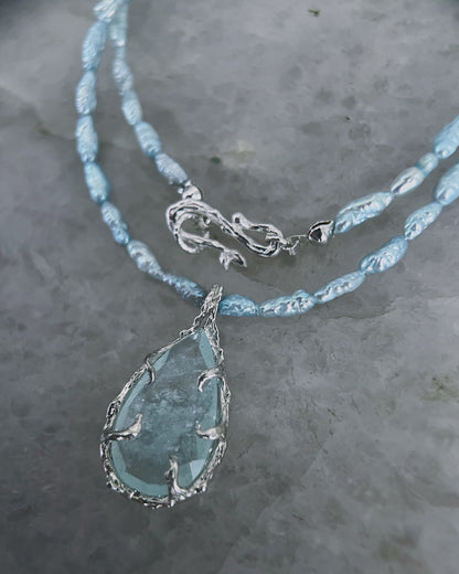 Siren’s Tear Amulet ⋄ Shimmer Aquamarine & Blue Pearls