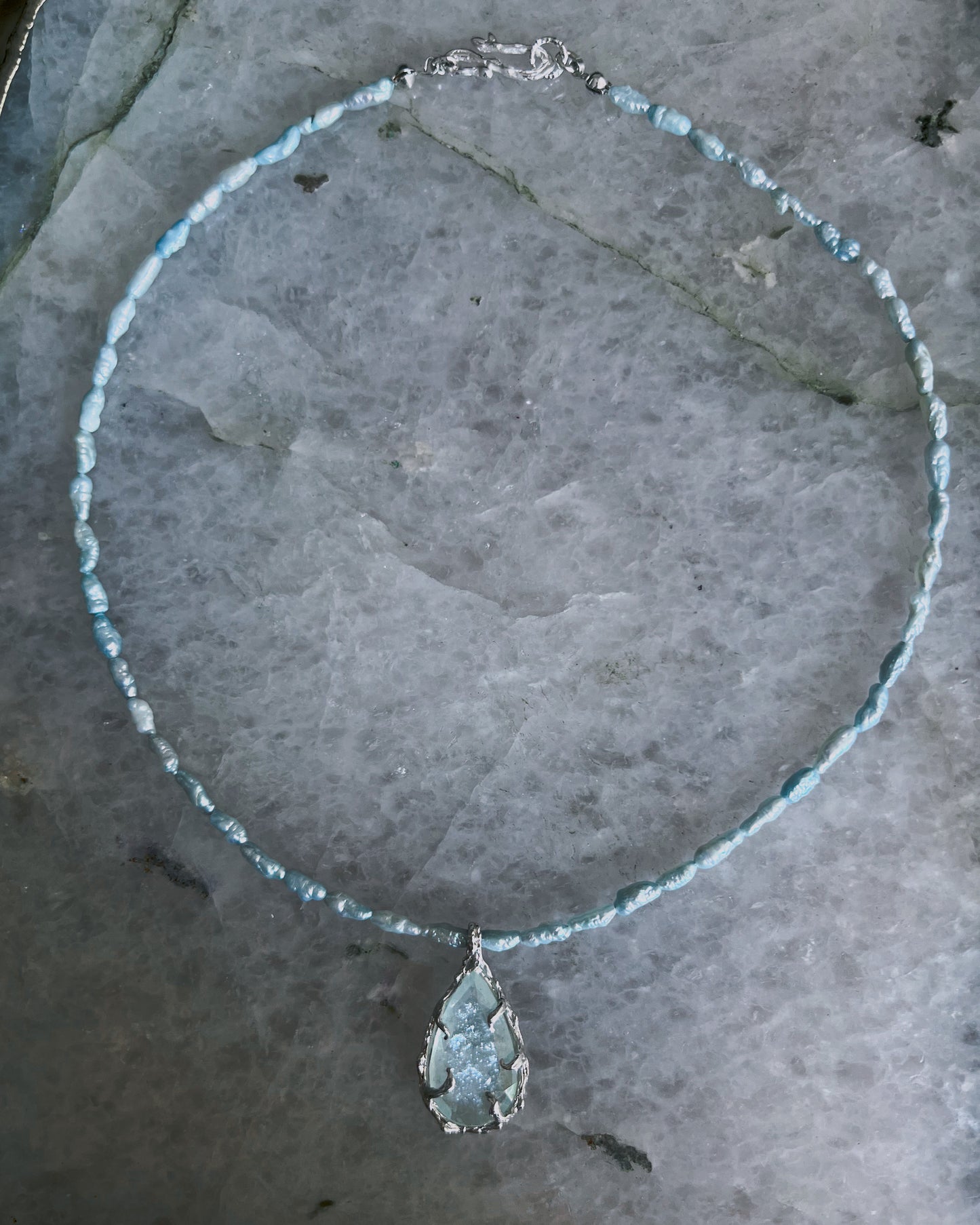 Siren’s Tear Amulet ⋄ Shimmer Aquamarine & Blue Pearls