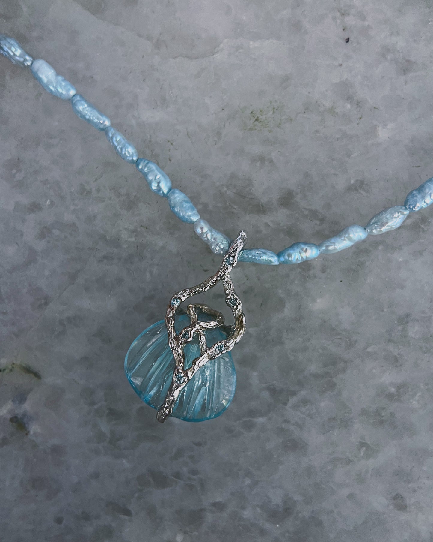 Siren Creek Treasure Amulet ⋄ Aquamarine & Blue Pearls