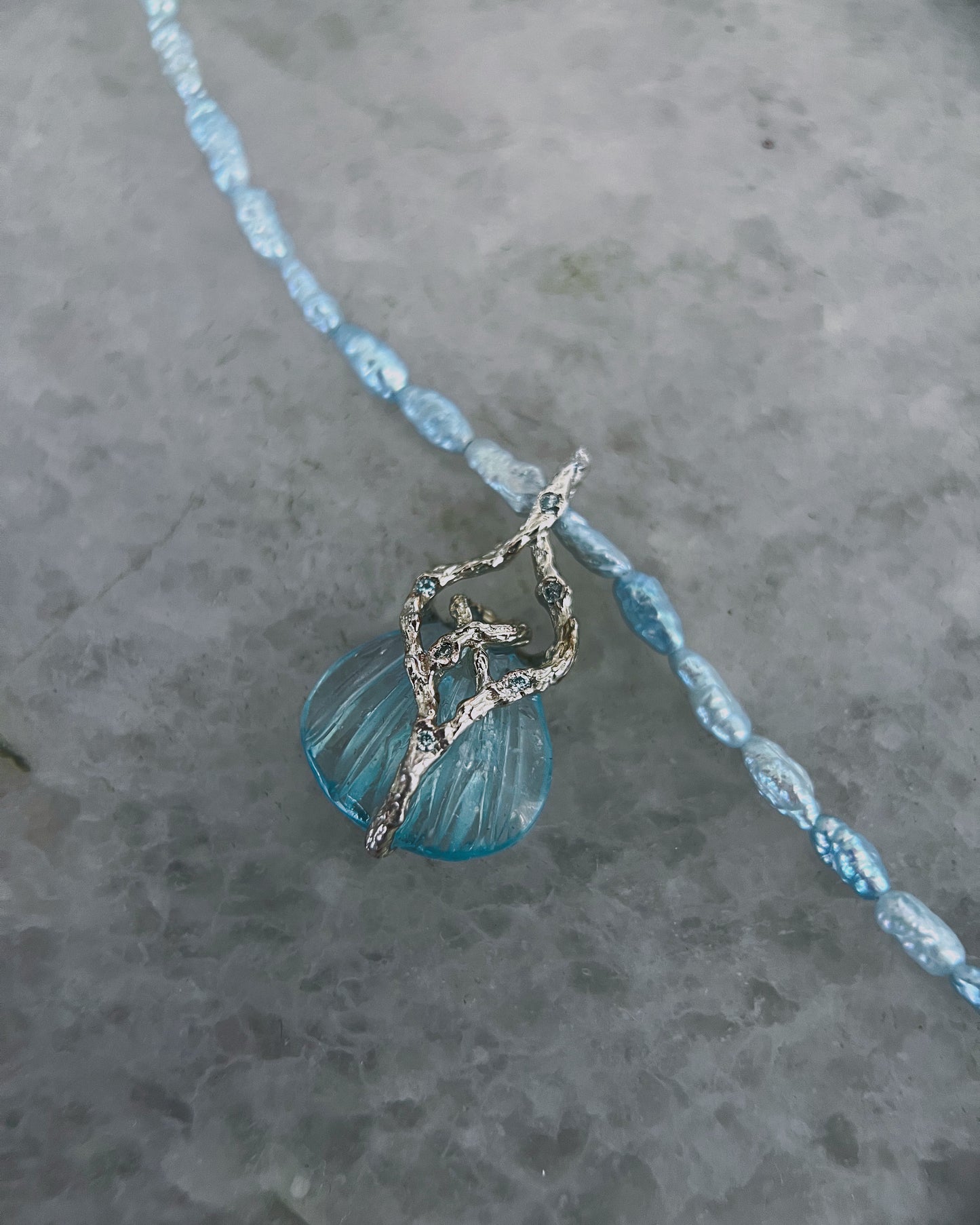 Siren Creek Treasure Amulet ⋄ Aquamarine & Blue Pearls