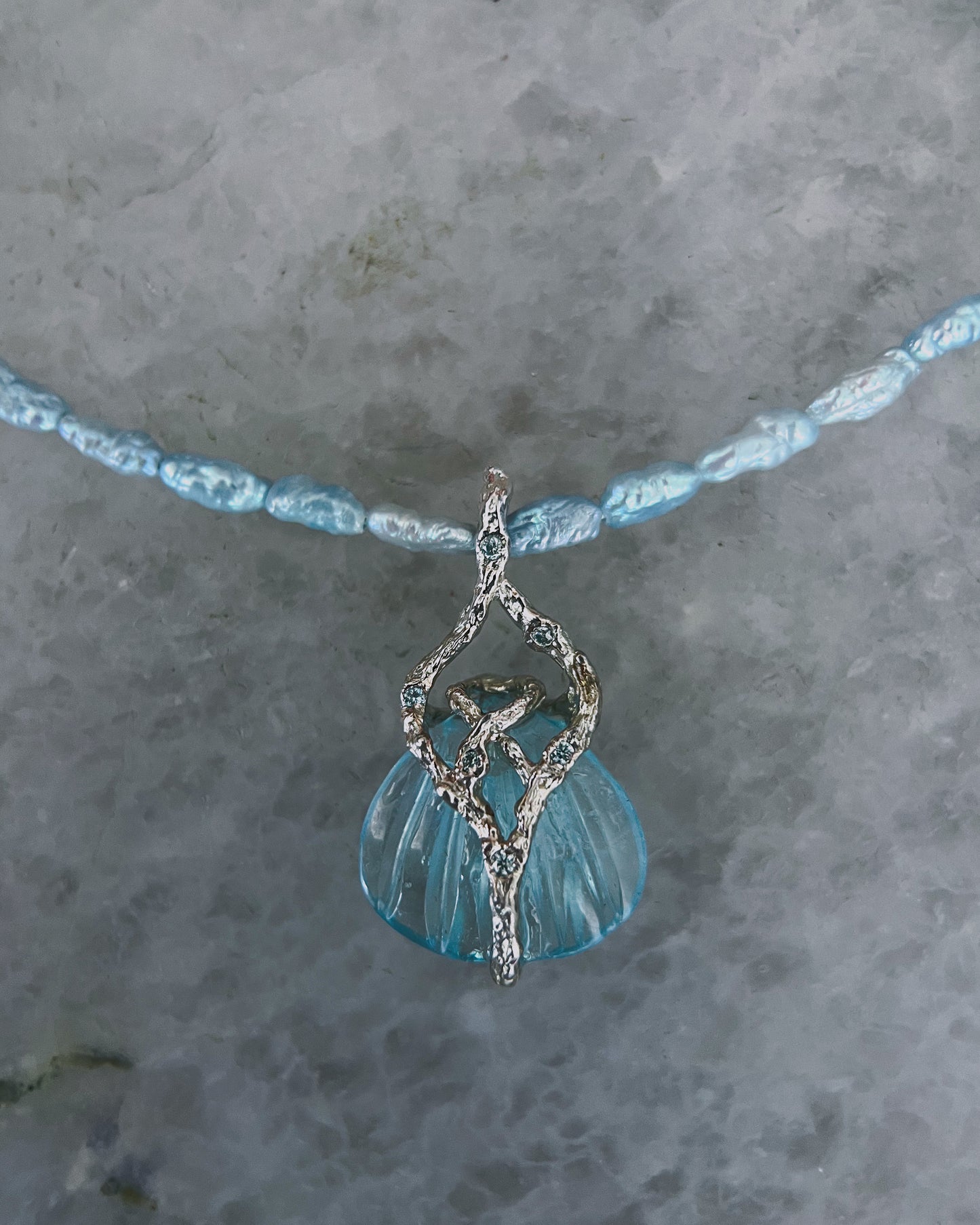 Siren Creek Treasure Amulet ⋄ Aquamarine & Blue Pearls