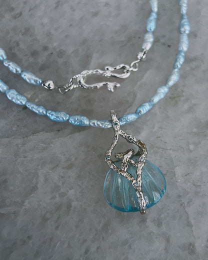Siren Creek Treasure Amulet ⋄ Aquamarine & Blue Pearls