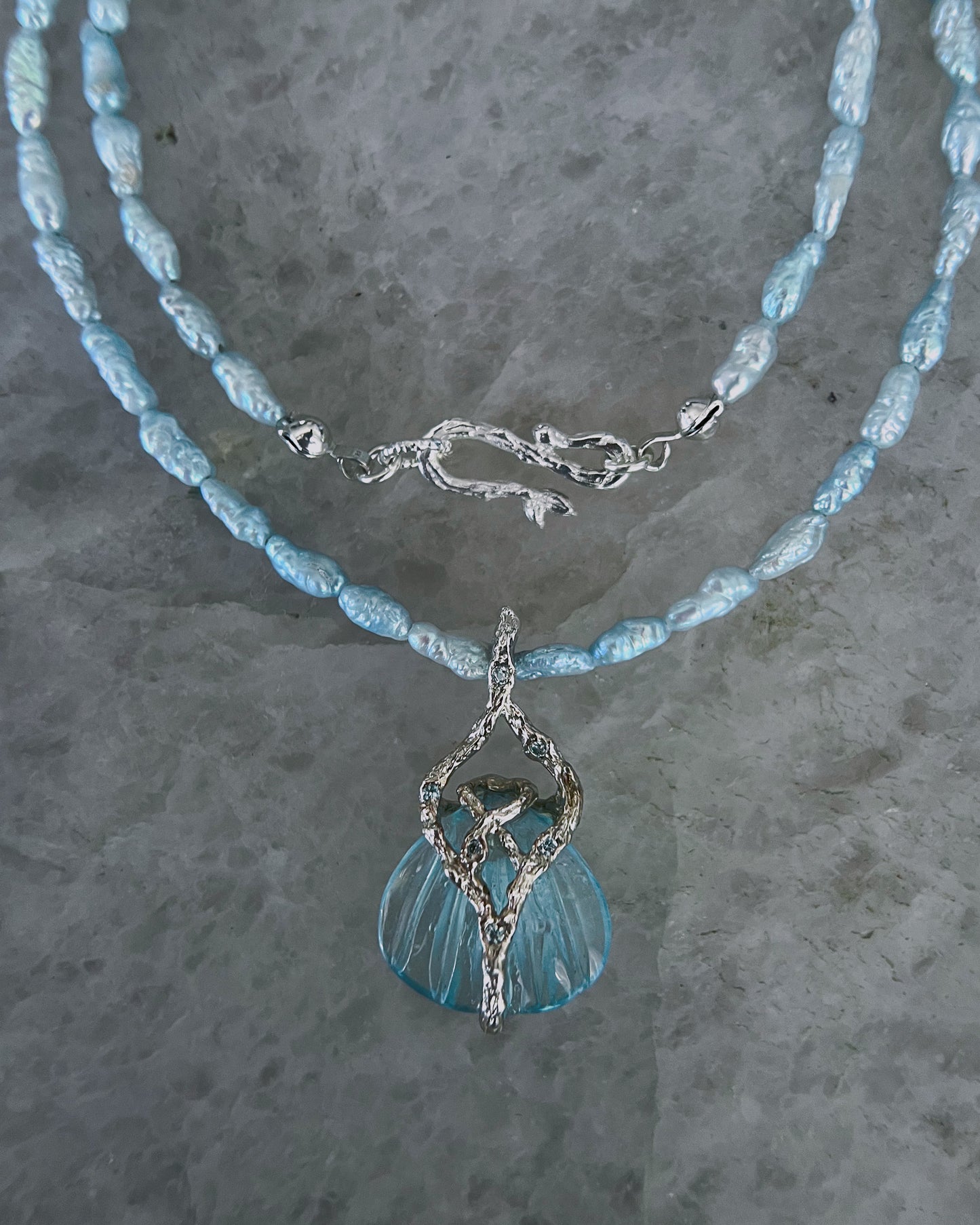 Siren Creek Treasure Amulet ⋄ Aquamarine & Blue Pearls