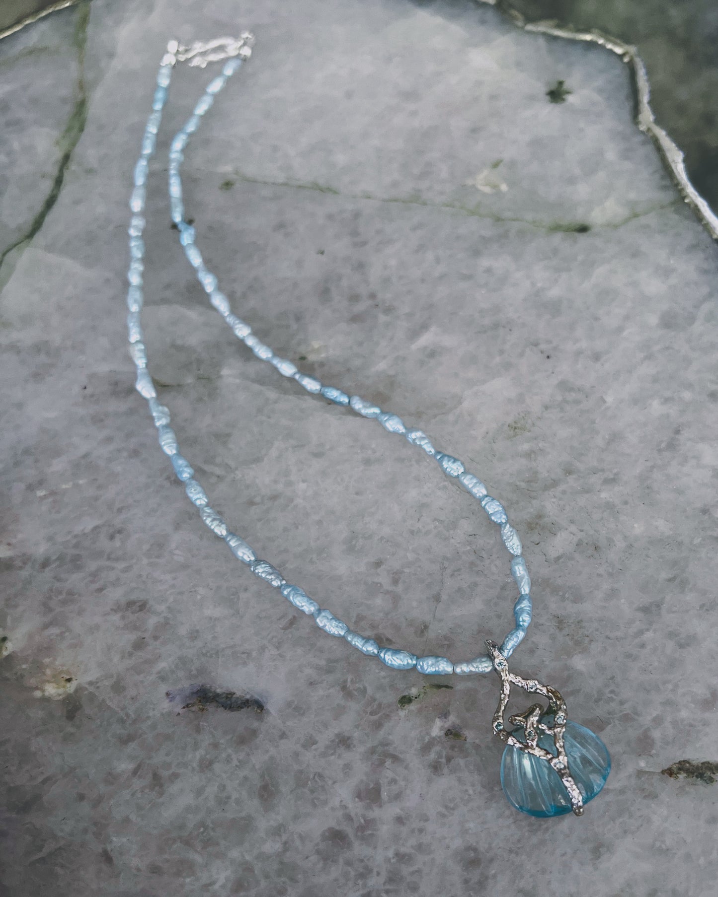 Siren Creek Treasure Amulet ⋄ Aquamarine & Blue Pearls