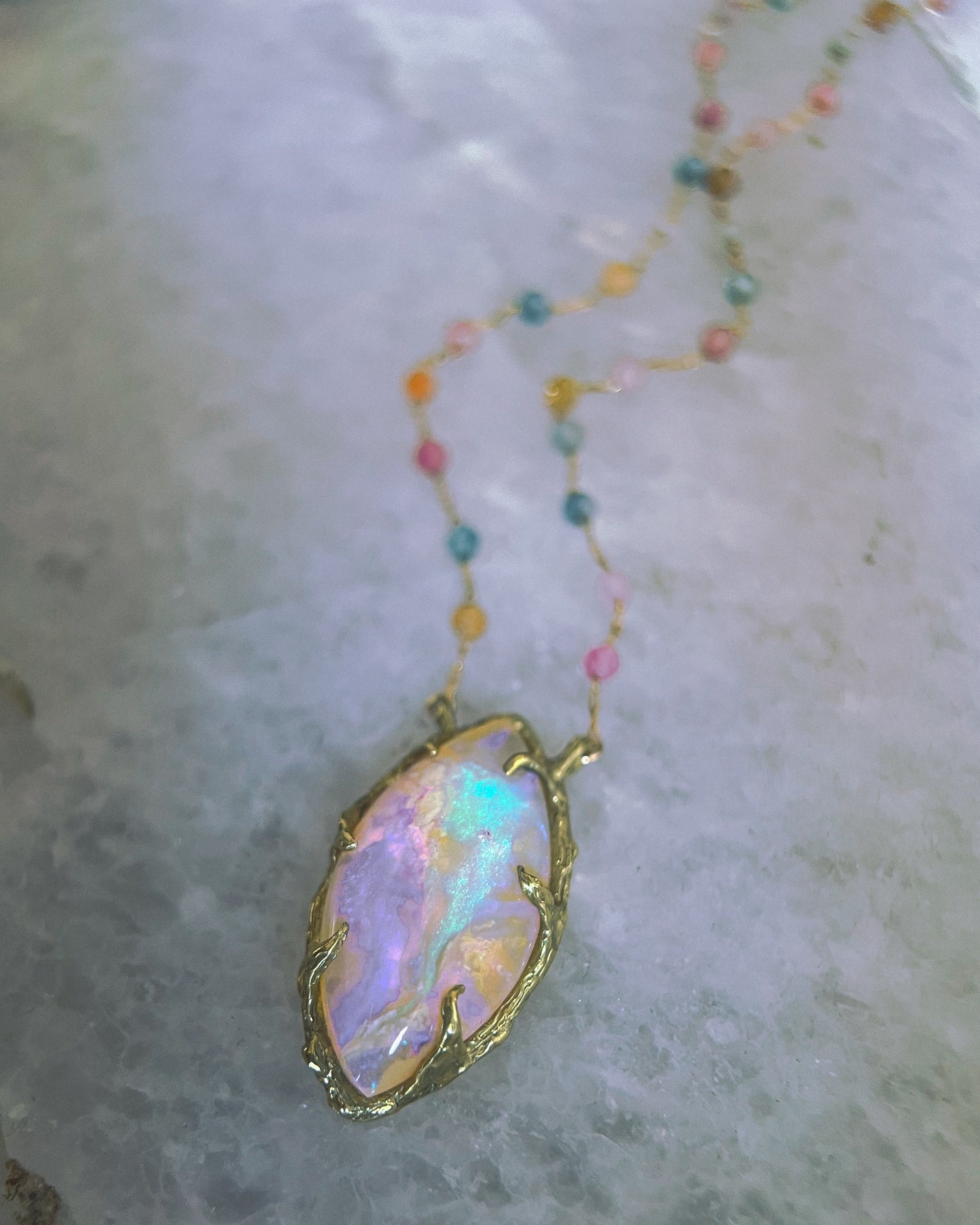Honey Nectar Dewdrops Necklace ⋄ Australian Opal & Tourmaline