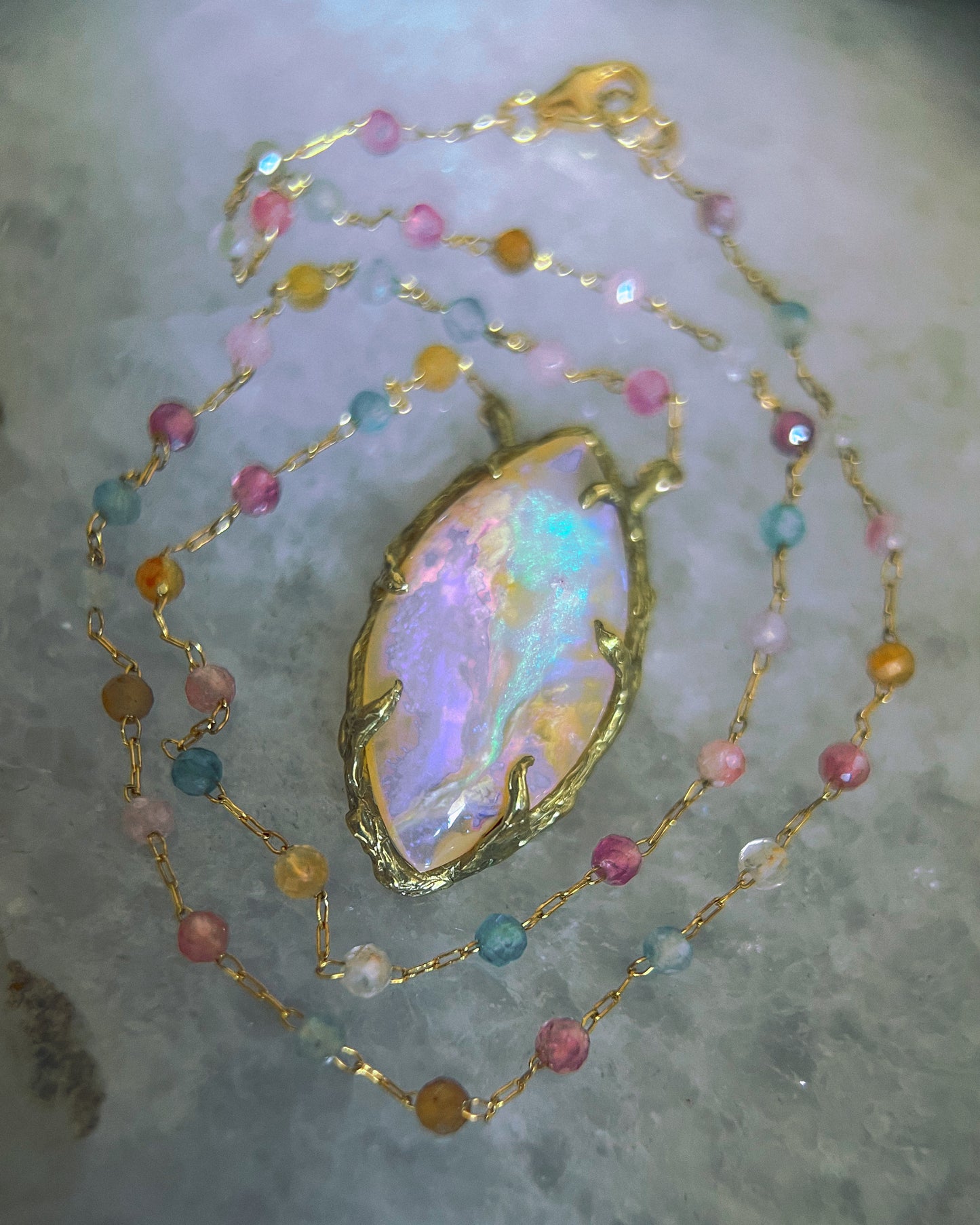 Honey Nectar Dewdrops Necklace ⋄ Australian Opal & Tourmaline