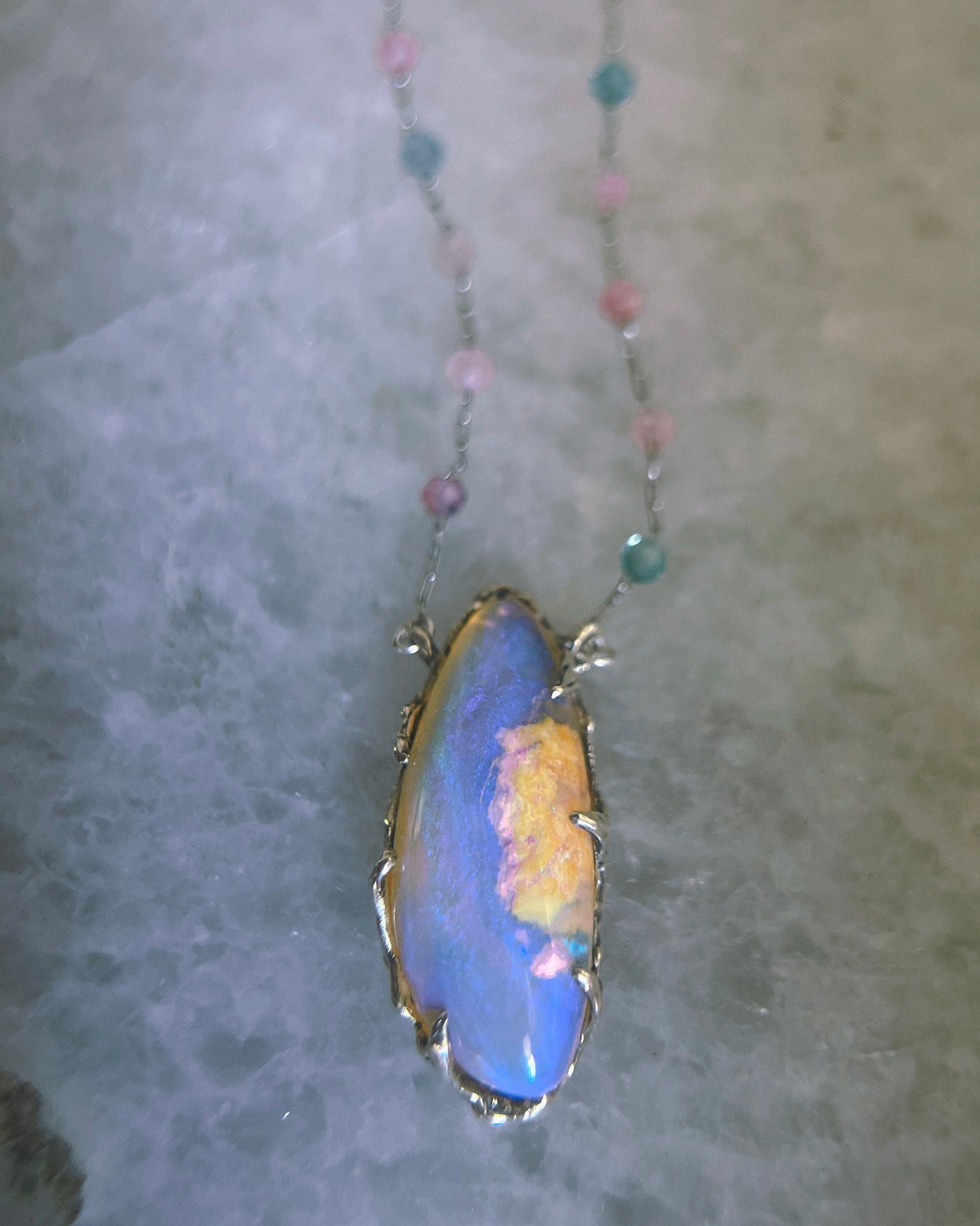 Lilac Rain Dewdrops Necklace ⋄ Australian Opal & Tourmaline