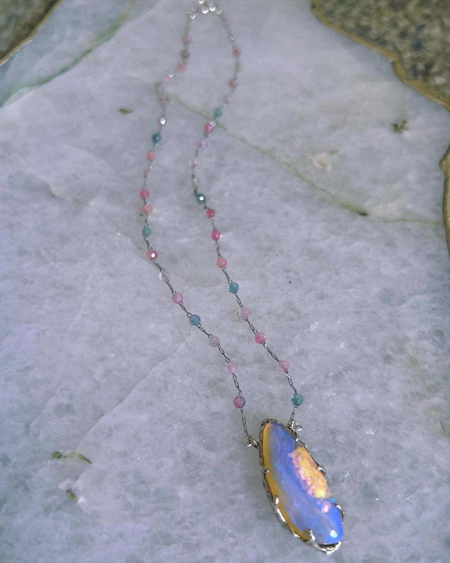 Lilac Rain Dewdrops Necklace ⋄ Australian Opal & Tourmaline
