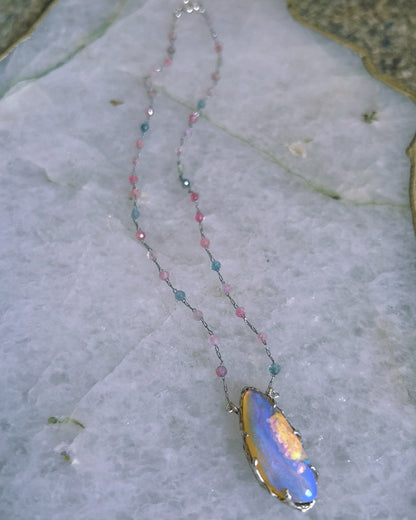 Lilac Rain Dewdrops Necklace ⋄ Australian Opal & Tourmaline