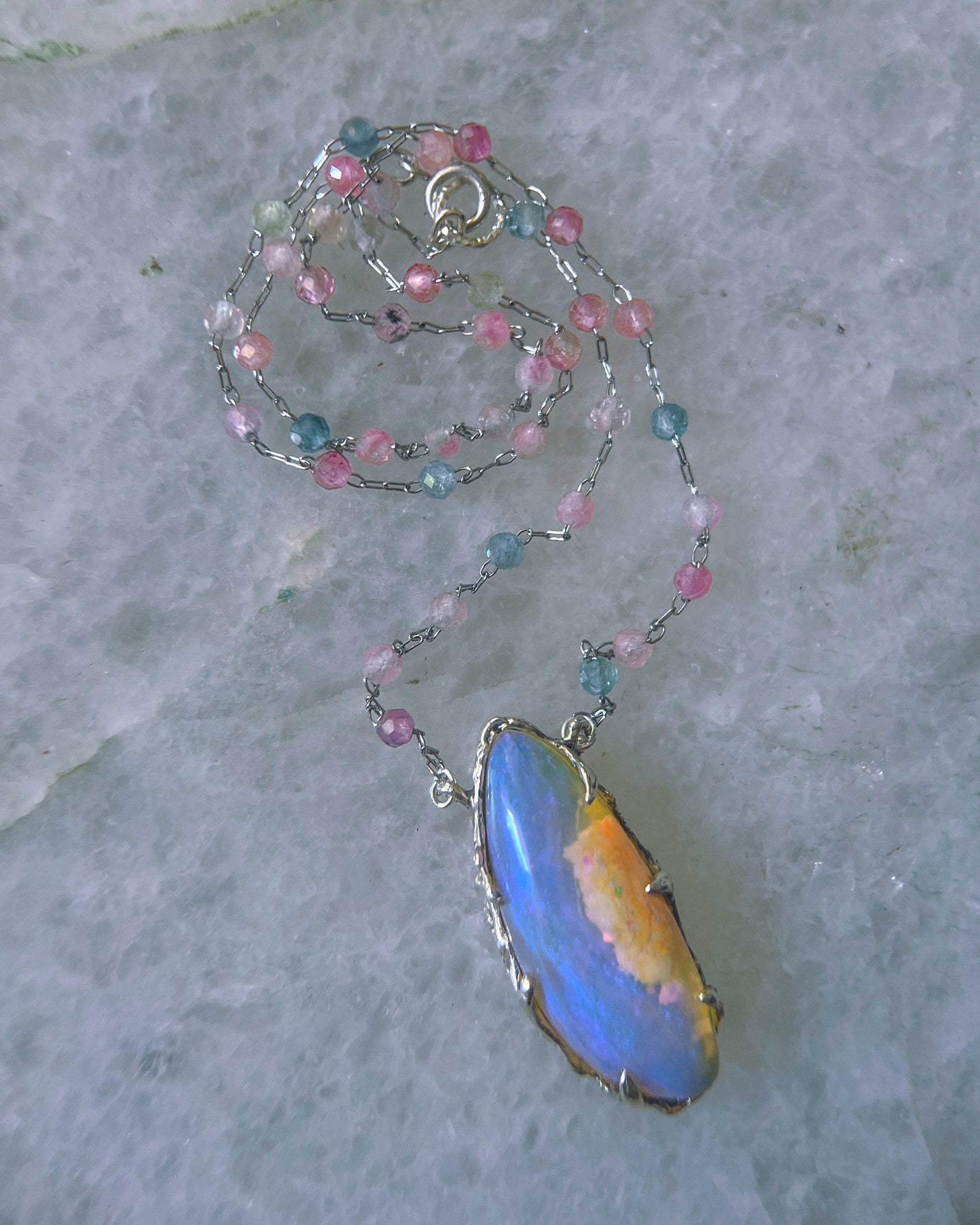 Lilac Rain Dewdrops Necklace ⋄ Australian Opal & Tourmaline
