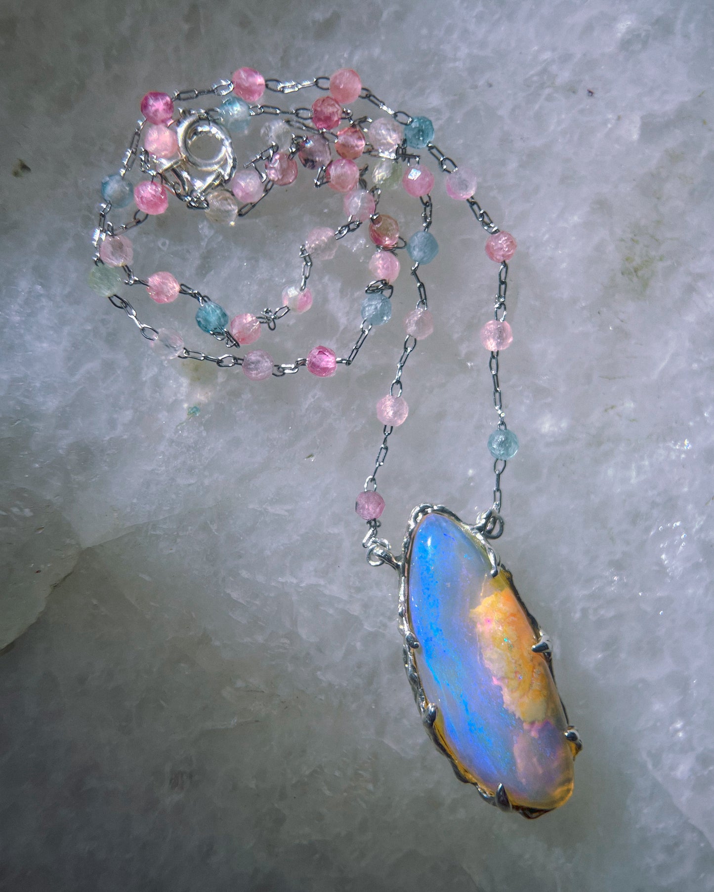 Lilac Rain Dewdrops Necklace ⋄ Australian Opal & Tourmaline