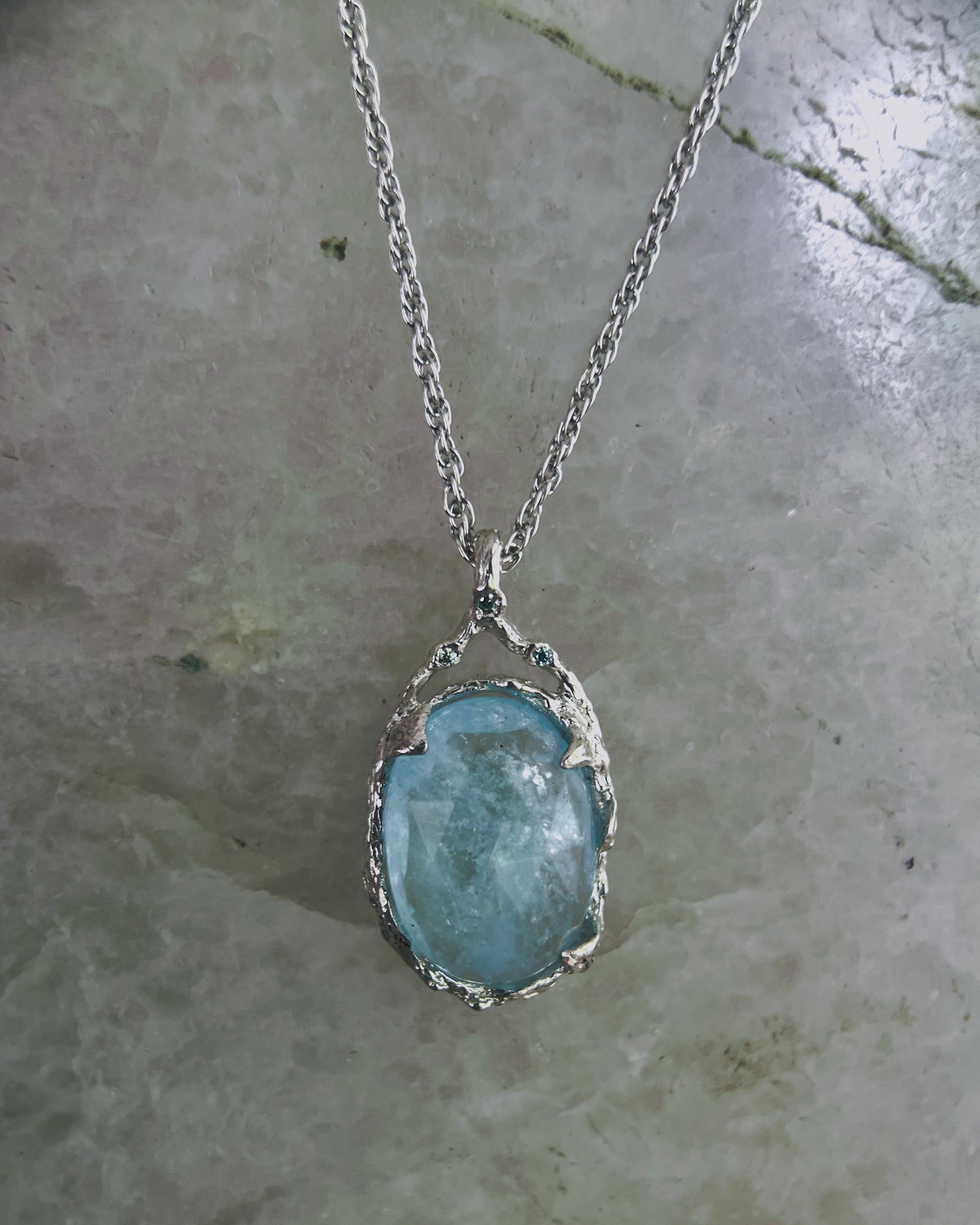 Oracle of the Moon Tide Necklace ⋄ Shimmer Aquamarine