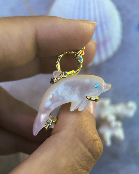 Blue Eyed Dolphin Spirit Animal Amulet ⋄ Mother of Pearl ⋄ Gold Vermeil