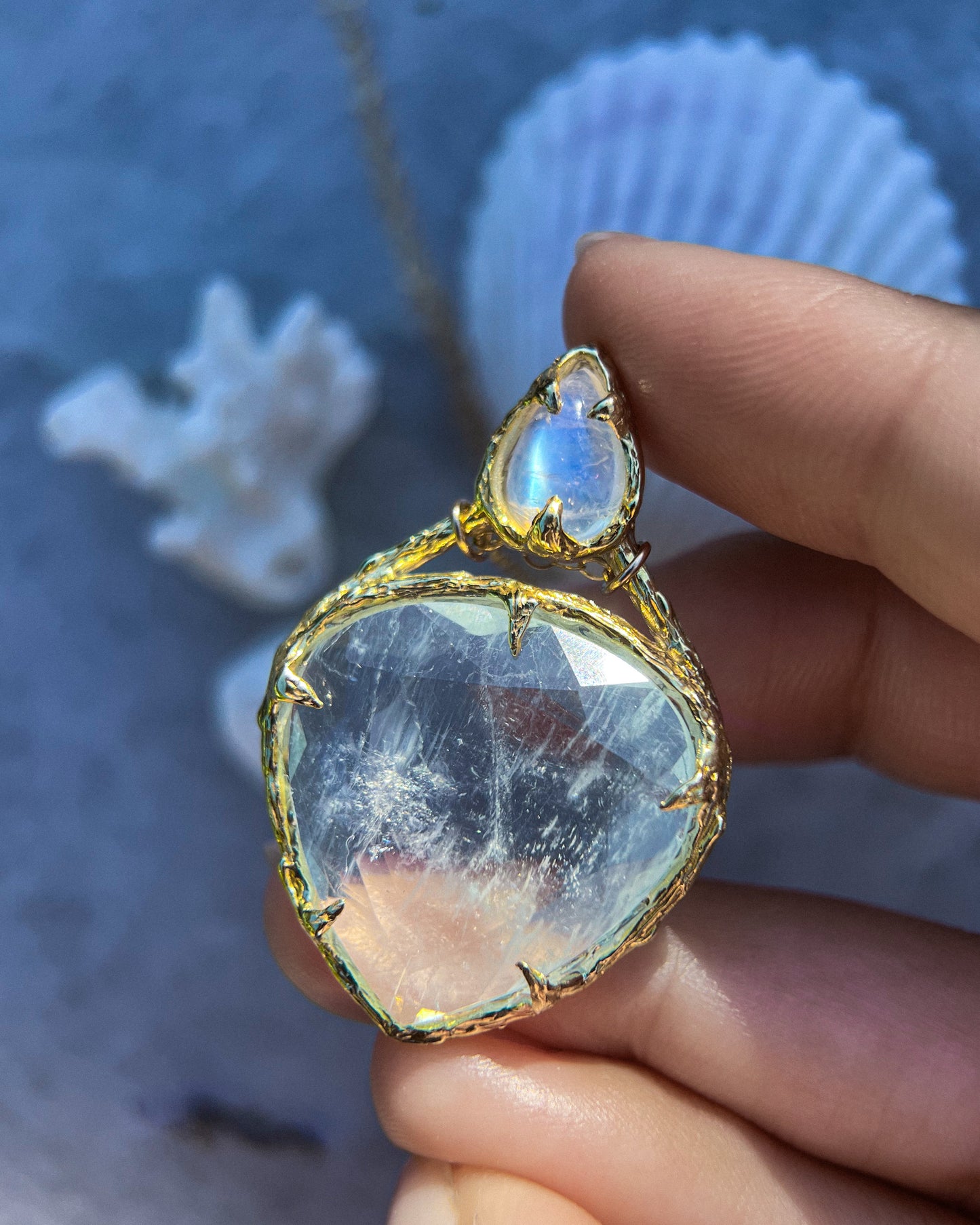 Heart Portal Amulet ⋄ Aquamarine & Moonstone ⋄ gold vermeil