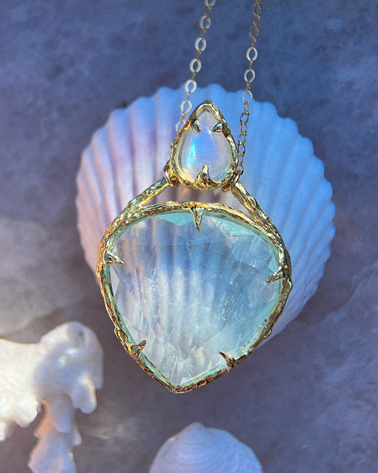 Heart Portal Amulet ⋄ Aquamarine & Moonstone ⋄ gold vermeil