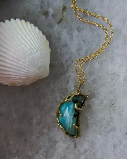 Seafoam Siren Moon Necklace ⋄ Peruvian Opal