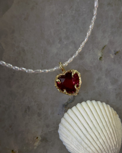 Siren’s Heart Amulet ⋄ Rhodolite Garnet & Pearls