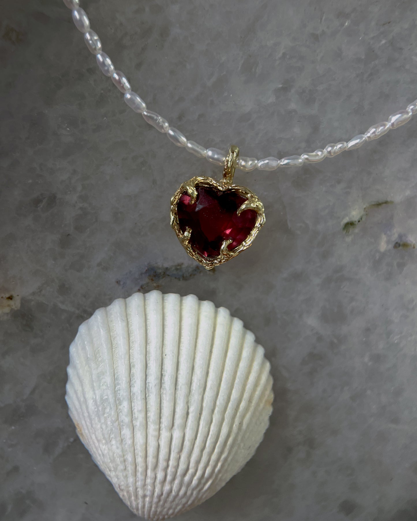 Siren’s Heart Amulet ⋄ Rhodolite Garnet & Pearls