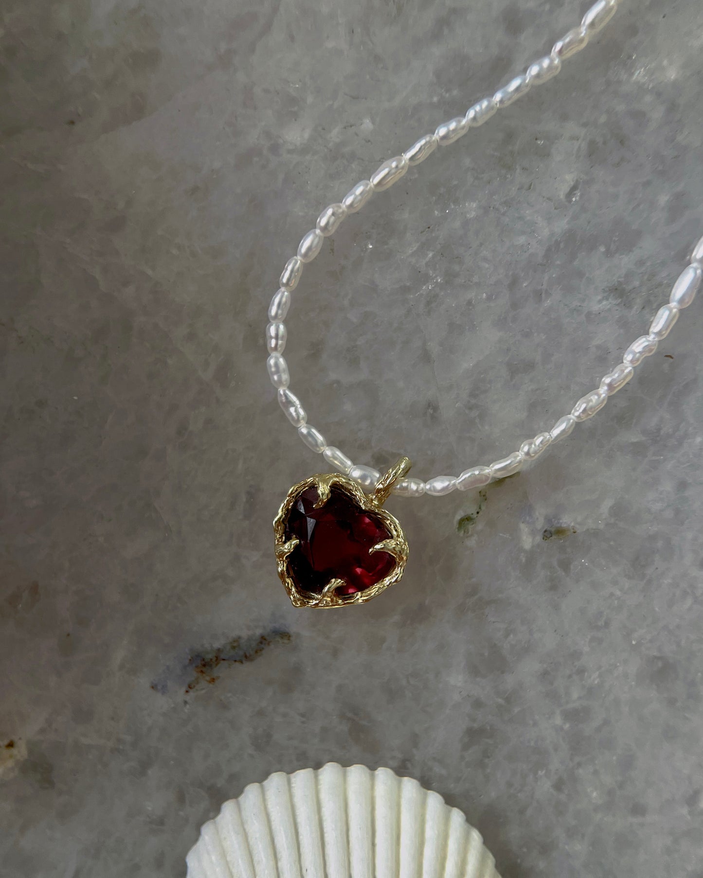 Siren’s Heart Amulet ⋄ Rhodolite Garnet & Pearls