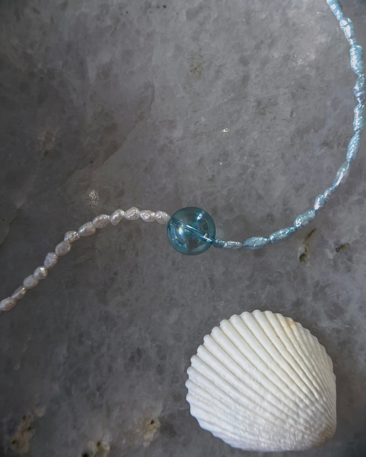 Daughter of the Sea Necklace ⋄ Aqua Aura Quartz & Pearls